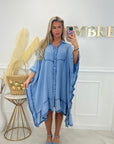 ROBE COURTE GAZE DE COTON - BLEU