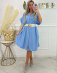 ROBE CHEMISE GAZE DE COTON - BLEU