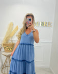 ROBE LONGUE GAZE DE COTON - BLEU