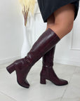 BOTTES SIMILI CUIR - PRUNE