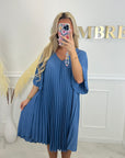 ROBE PLISSÉE COURTE - BLEU