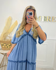 ROBE GRAZIELLA LONGUE - BLEU