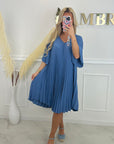ROBE PLISSÉE COURTE - BLEU