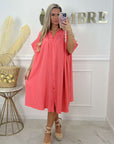 ROBE CHEMISE GAZE DE COTON - CORAIL