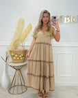 ROBE LONGUE GAZE DE COTON - TAUPE