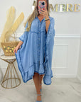 ROBE COURTE GAZE DE COTON - BLEU