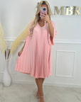 ROBE PLISSÉE COURTE - ROSE