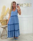 ROBE LONGUE GAZE DE COTON - BLEU