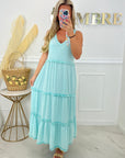 ROBE LONGUE GAZE DE COTON - TURQUOISE