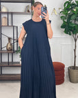 ROBE PLISSÉ - BLEU MARINE