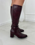 BOTTES SIMILI CUIR - PRUNE
