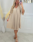 ROBE PLISSÉE COURTE - BEIGE