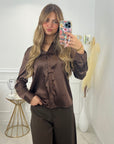 CHEMISE EN SATIN - CHOCOLAT