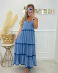 ROBE LONGUE GAZE DE COTON - BLEU