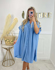 ROBE CHEMISE GAZE DE COTON - BLEU