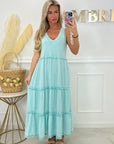 ROBE LONGUE GAZE DE COTON - TURQUOISE
