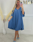 ROBE PLISSÉE COURTE - BLEU