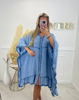 ROBE COURTE GAZE DE COTON - BLEU