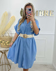 ROBE CHEMISE GAZE DE COTON - BLEU