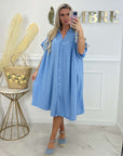 ROBE CHEMISE GAZE DE COTON - BLEU