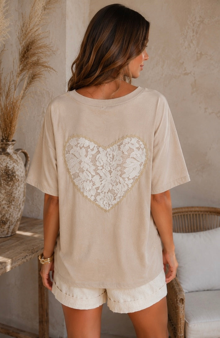 T-SHIRT HEART - BEIGE